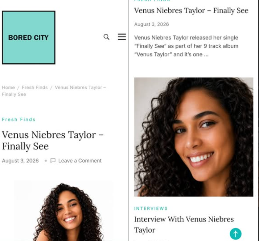 Bored City feature and interview pages about Venus Niebres Taylor